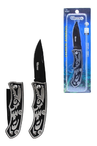 Canivete Manual Dobrável Aço Inox Western Preto E Prata 15cm