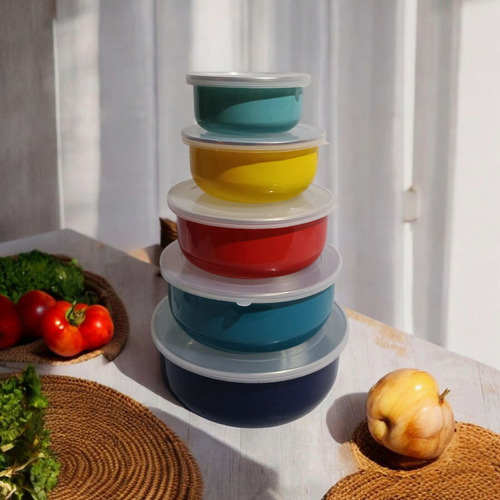 Set De 5 Bowls De Peltre Con Tapa De Plastico