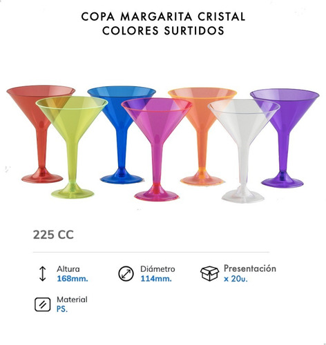 Imagen 2 de 9 de Copa Martini Daiquiri X 10 Colores Cristal Surtidos Coctel