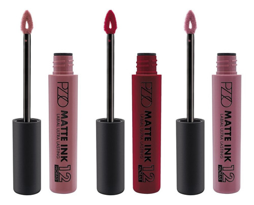 Set 3 Labiales Líquidos Larga Duración Matte Ink 12 H | Petrizzio | Multicolor