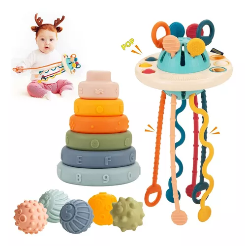  Juguetes para bebés de 0 a 6 meses, juguetes Montessori 5 en 1  para bebés de 6 a 12 meses, juguetes de dentición para bebés, anillos  apilables, forma de color sensorial