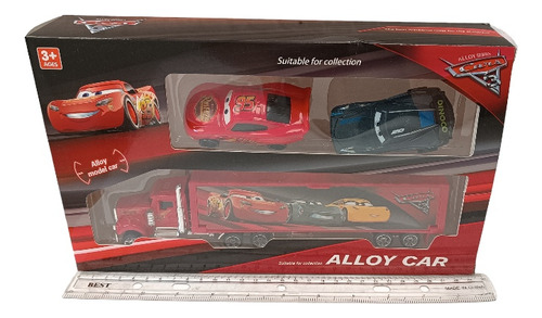 Rayo Mcqueen, 2 Autos Y 1 Mula, Escala 1:64. Metal Plástico.