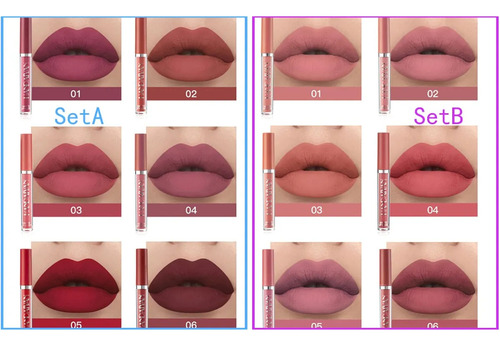 Set De Maquillaje De Lápiz Labial Líquido Mate De 6 Piezas
