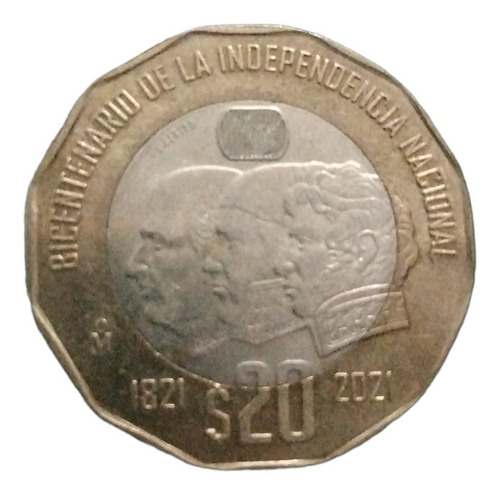 Moneda 20$ Con Rostro Miguel Hidalgo, Morelos Y Guerro 