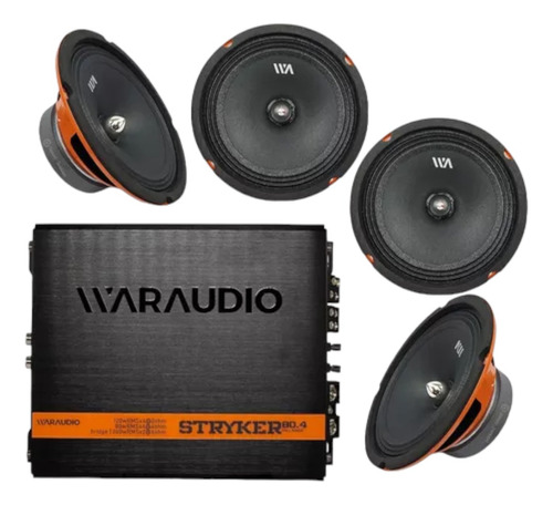 Paquete Waraudio Amplificador Stryker 80.4 + 4 Medios Cabo68