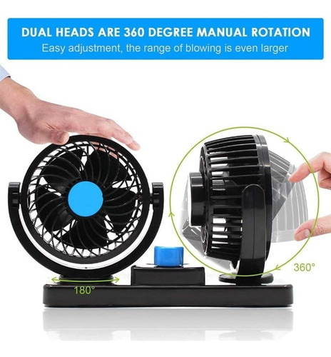 Mini Ventilador Doble 4 Pulgadas 360° 5 Aspas 12v Para Auto 11 Cm Negro Negro Plástico 5