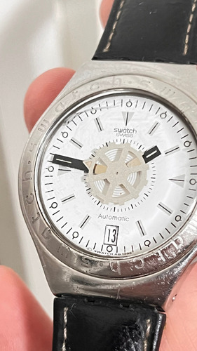 Relógio Swatch Irony Automático Raro Spinnin Vintage Couro Preto Branco Branco (Usado)