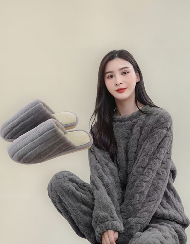 Pijama Conjunto Pijama Forro Polar Mujer + Pantuflas