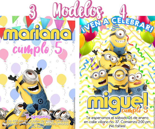 30 Invitaciones Minions Albercada Fiesta Piscina Impresas