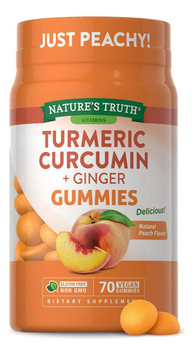 Nature's Truth Curcuma Y Curcumina Bote de Plástico 70 Gomitas Veganas Sabor Durazno