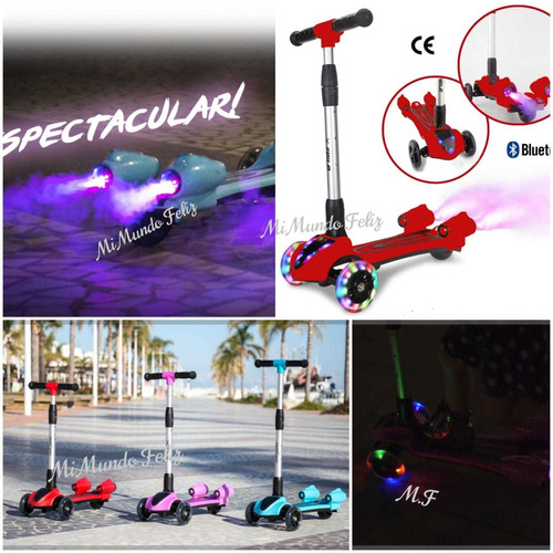 Scoter Scooter Bota Humo Niña Niño Bluetooth +kit Proteccion