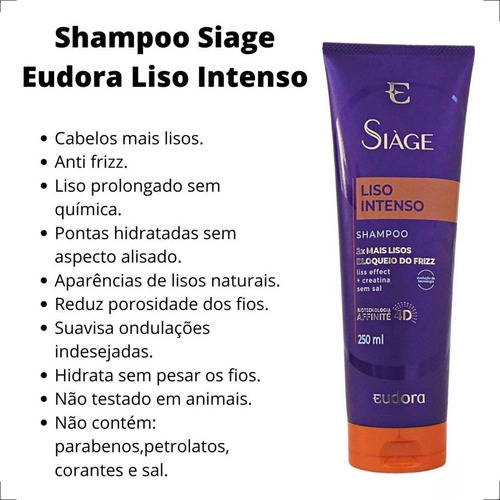 Shampoo Eudora Siàge Liso Intenso De 250ml