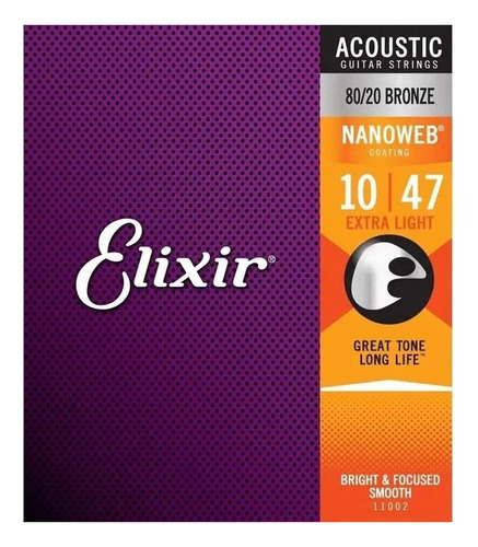 Encordoamento Elixir Violão  Aço 80/20 Bronze Nanoweb 010