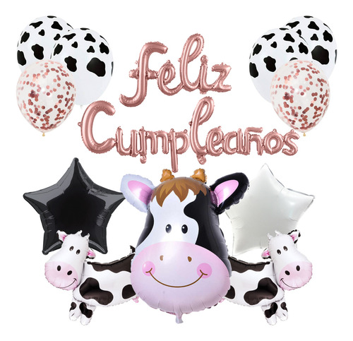 Globos Feliz Cumpleaños Vaquita Kit Decoracion Fiesta Vaca 