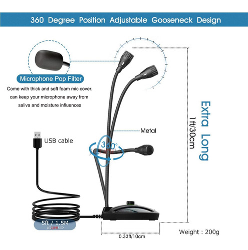 Micrófono Cardioide Usb Pc (volumen Nob) Indicador Led