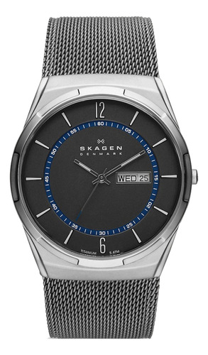 Reloj pulsera Skagen Melbye con correa de acero inoxidable color plateado - fondo gris