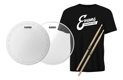 Kit Evans Pele 14 Hd Dry + Side 300 + Baqueta 5a + Camiseta