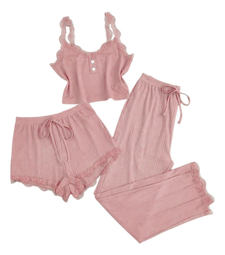 Conjunto De Pijama De 3 Piezas Dama Suave De Algodón