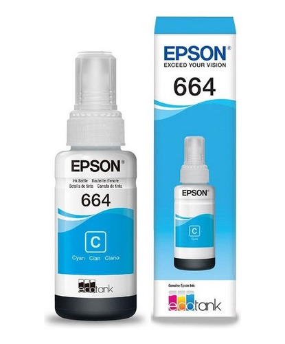 Botella Tinta Epson T664 Original Cian 70 Ml T664220 664