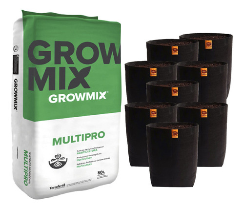 Sustrato Growmix Multipro 80lts Con Maceta Tela Omg 10lts 8u