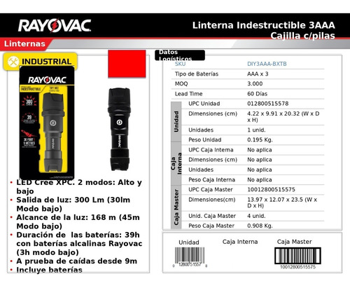 Imagem 4 de 5 de Lanterna Profissional Tática Indestrutível Rayovac 300 Lumen