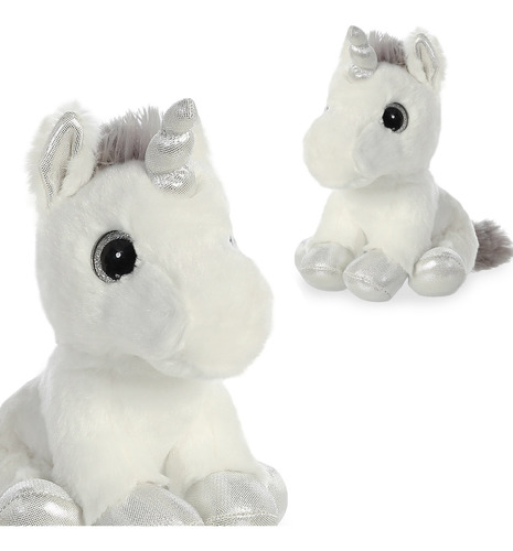 Imagen 7 de 10 de Peluche Unicornio Plateado Aurora Super Suave Felpa Juguete