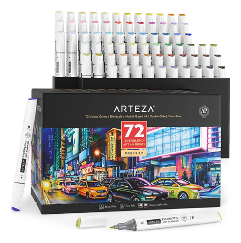 Arteza Art Alcohol Markers, Juego De 72 Colores, Everblend M