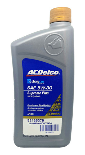 Aceite 5w30 Cuarto Dex2 Acdelco Acdelco 52135379