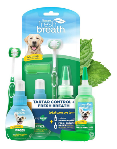 Kit Dental Total Para Perros Grandes Tropiclean Sabor Menta