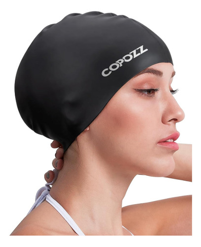 Gorro P/ Natación Copozz, Silicona, Talla Única, Negro Liso