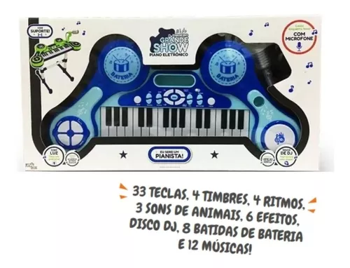 TECLADO PIANO INFANTIL MICROFONE BANQUINHO LUZ SOM - MC18059