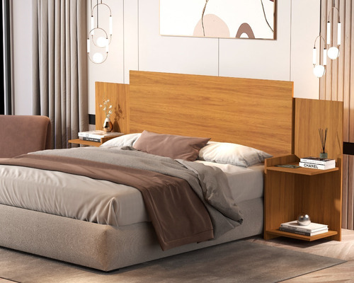 Cabeceira Cama  Home A.S Austria Box 238 cm x 124 cm Regulável Mdf E Prateleira Cor Nature