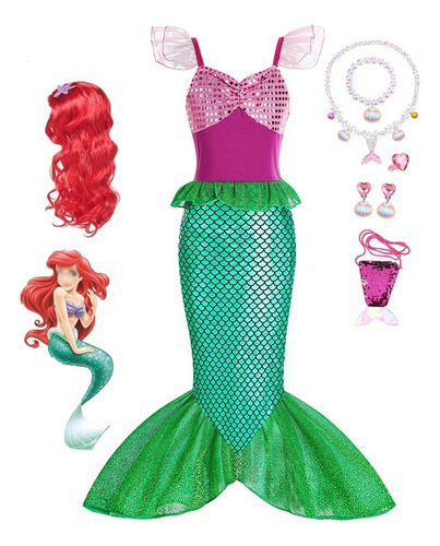 Ariel Mermaid Princess Dress Set, Regalo De Navidad A