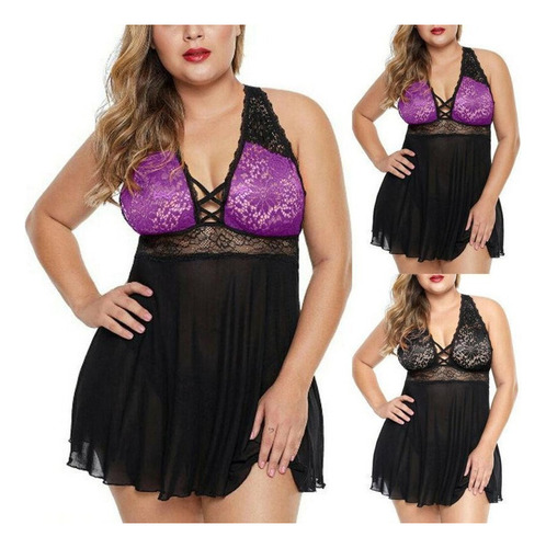 Lencería De Talla Grande Para Mujer, Pijama De Encaje Sexy,