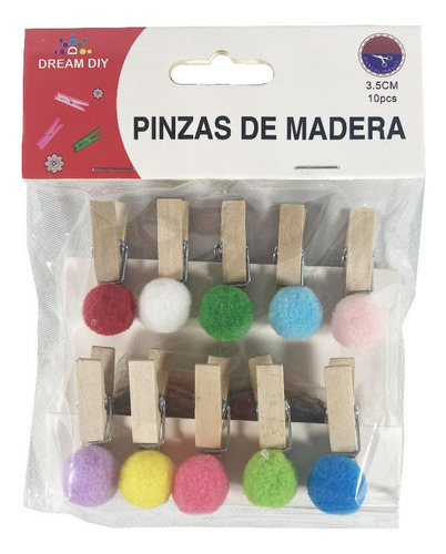 Pinza Perro De Ropa Madera Pompones Manualidades 3,5 Cm