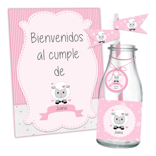 Kit Imprimible Ovejita Bautismo 1 Añito Estampitas Nena