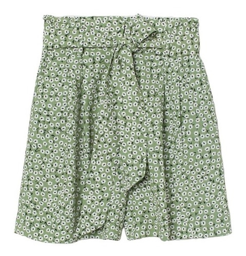 Pantalón Corto Con Cinturón Marca H & M  Verde/floral Blanco