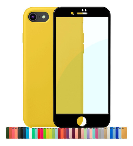 Capa Capinha Silicone Compatível iPhone 7 8 Se + Película 3d Cor Amarelo Nome Do Desenho Película Preta