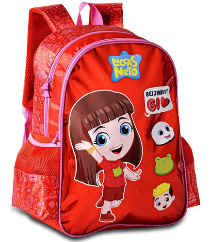 Mochila Escolar Costas Infantil Gi Luccas Neto Aventureiros Cor Vermelho Desenho Do Tecido Holográfico