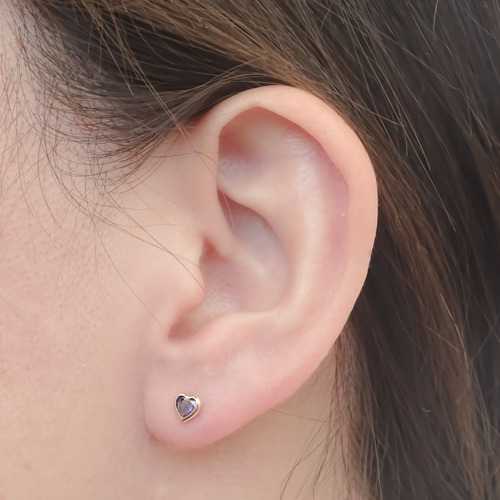 Amor Eterno - Broquel Corazón Bisel #4 / Aretes Oro 10k