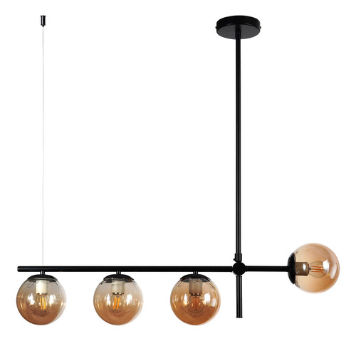 Lustre Pendente Preto Bola Esfera Âmbar Retrô Moderno Inl122