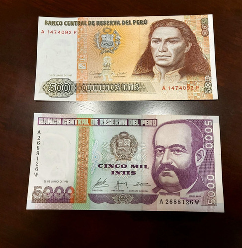 Lote #7 America: 2 Billetes Perú Unc