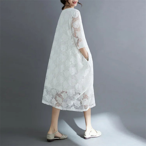 Vestido Largo De Encaje Para Mujer De Talla Grande, Estilo É