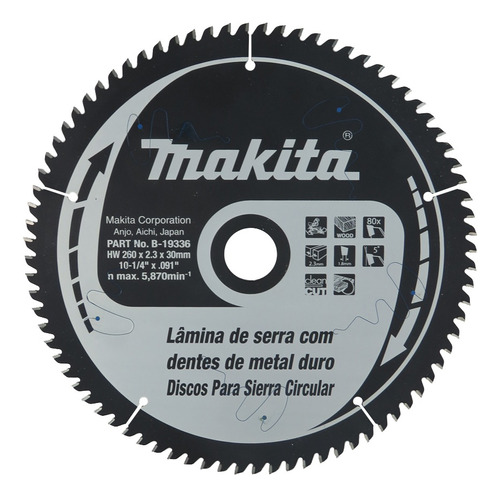 Hoja Disco Sierra Madera 260mm 80 Dientes Makita Mafacha