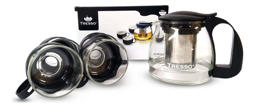 Tresso Set De Tetera Cristal De 700 Ml + 4 Tazas Color Negra