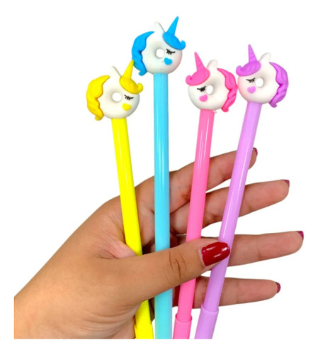 Lapiceras Tinta Azul De Personajes Cute Pack X12 Unidades Unicornio Dona Azul