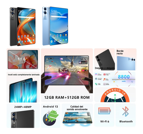 Tablet 11.6'' S12 12+512gb Rom Android 13 Wifi Cámara Dual