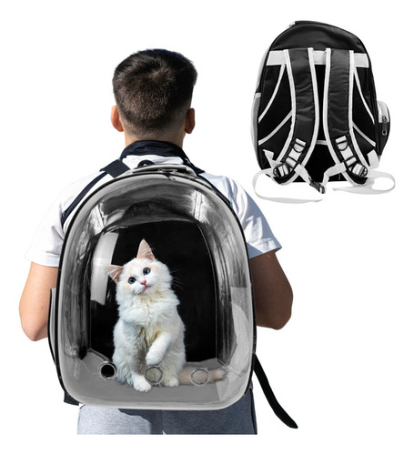 Mochila Astronauta Pet Visão Panorâmica Cachorro Gato Coelho Cor Preto