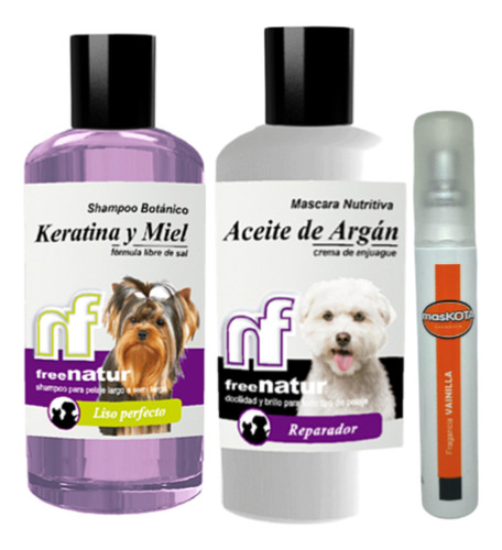 Shampoo Free Natur Keratina + Máscara + Fragancia Maskota Fragancia Vainilla