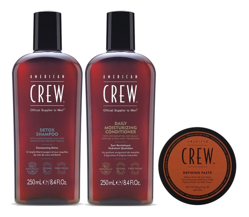 Shampoo Exfoliante + Cond + Defining Paste American Crew Men